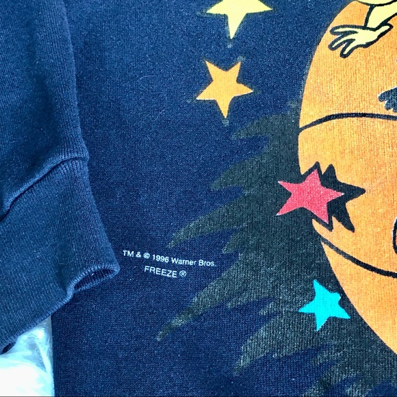 Space Jam Looney Tunes Tweety Bird Vintage 90s Dark Blue Sweatshirt Size M/L? - Picture 4 of 10